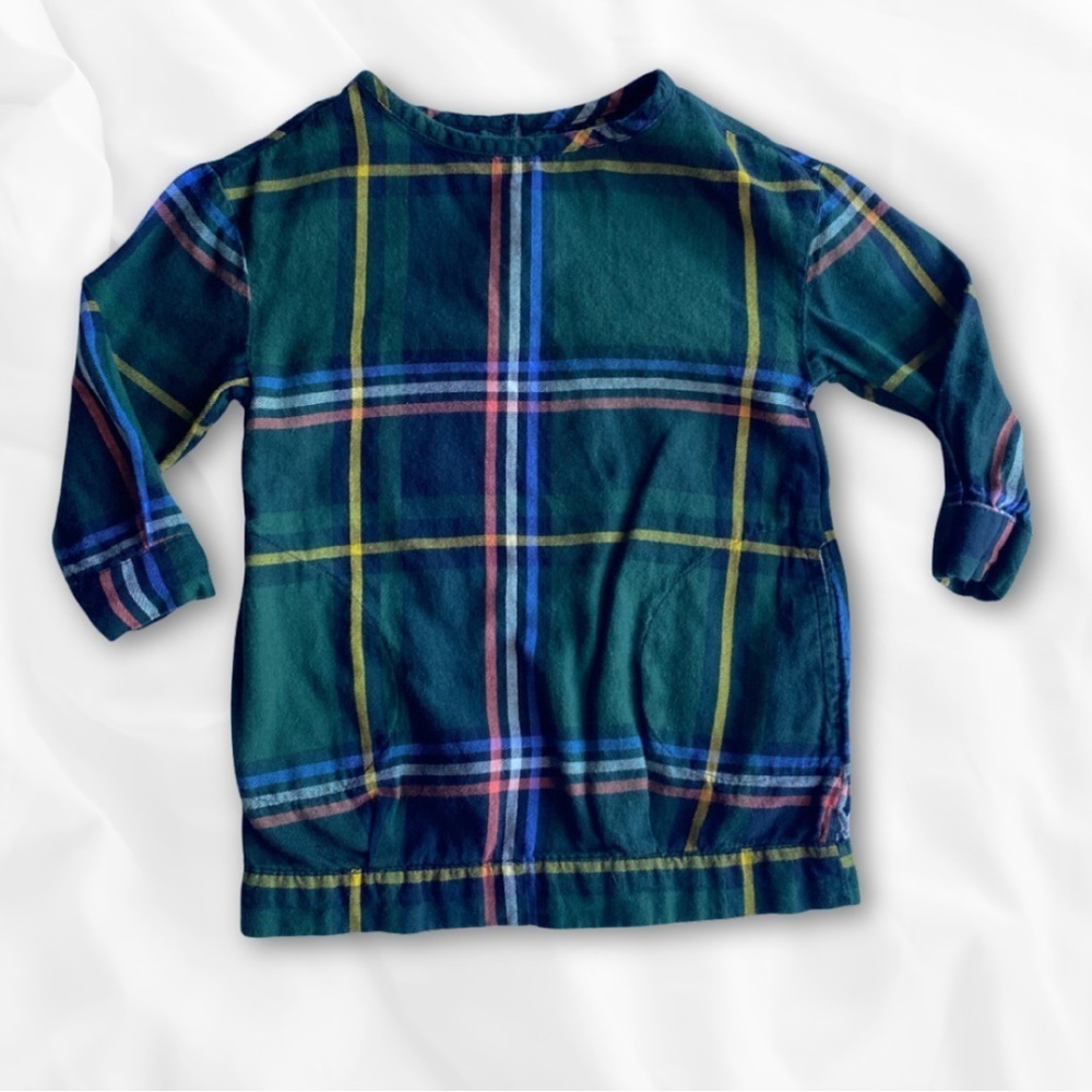 Old Navy Girl’s Tunic 100% Cotton Shirt Dress Pockets Green Plaid Size 2T GUC - Picture 2 of 9